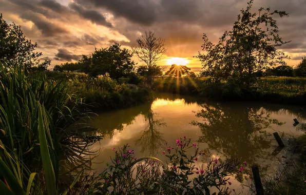 Пейзаж, закат, озеро