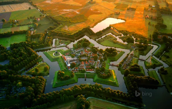 Картинка вода, звезда, дома, форт, музей, Нидерланды, ров, укрепление