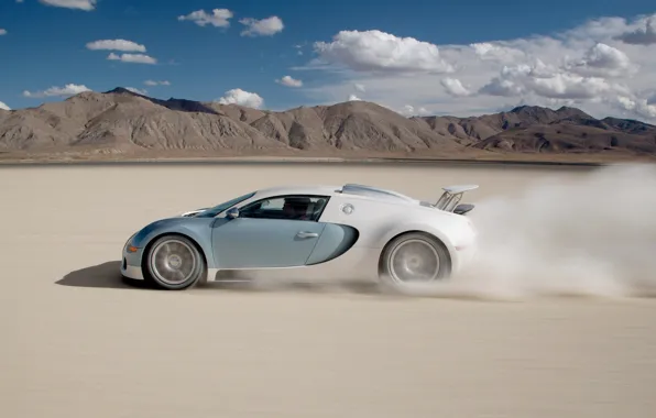 Песок, небо, горы, скорость, пыль, Bugatti