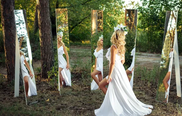 Картинка девушка, природа, зеркало