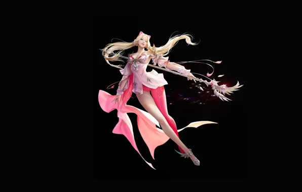 Девушка, Pink, Блондинка, Girl, Розовый, Фон, Fantasy, Art