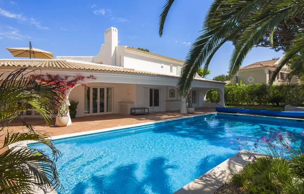 Вилла, бассейн, Португалия, архитектура, терраса, Algarve, Quinta do Lago, Villa Marble