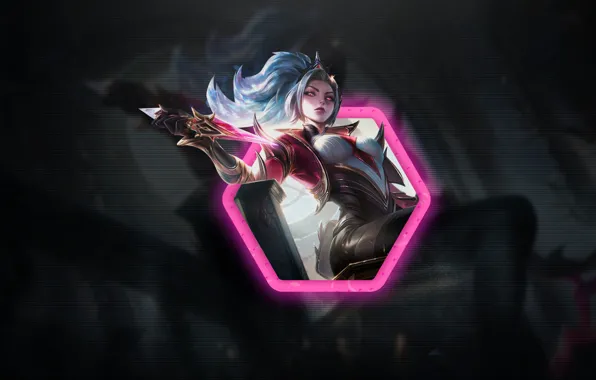Картинка dark, long hair, weapon, ponytail, League of Angels, looking at viewer, glowing eyes, Akali (League …