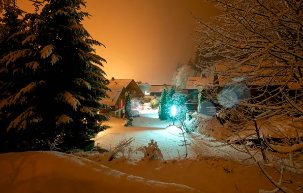 Зима, ночь, Франция, Шамони, Chamonix