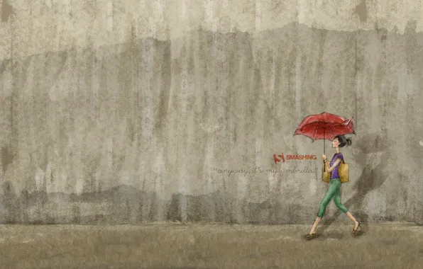Картинка девушка, стена, зонт