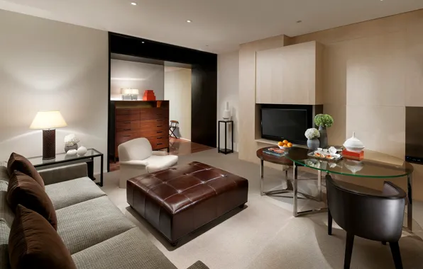 Дизайн, стиль, серый, комната, диван, интерьер, телевизор, кресла