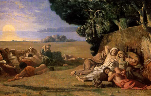 Картинка рассвет, человек, сон, картина, Puvis de Chavannes