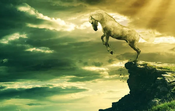 Картинка Скала, Rock, белый конь, White Horse