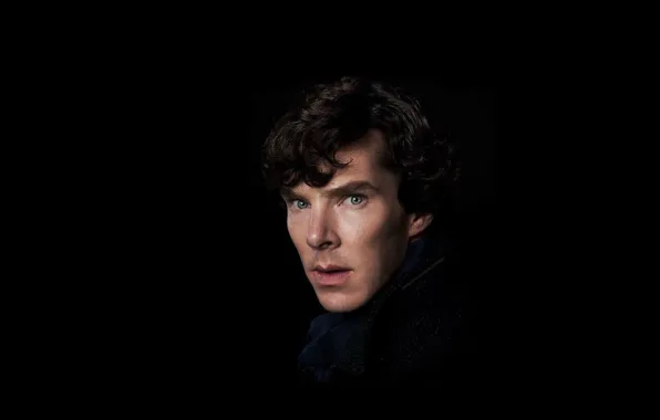 Взгляд, фон, чёрный фон, Бенедикт Камбербэтч, Benedict Cumberbatch, Sherlock, Sherlock BBC, Sherlock Holmes