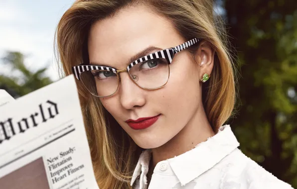 Взгляд, девушка, лицо, портрет, очки, рубашка, боке, Karlie Kloss