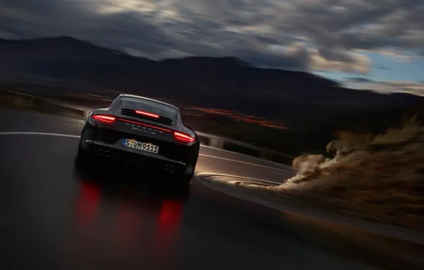Ночь, отражение, фары, скорость, Porsche Carrera 4