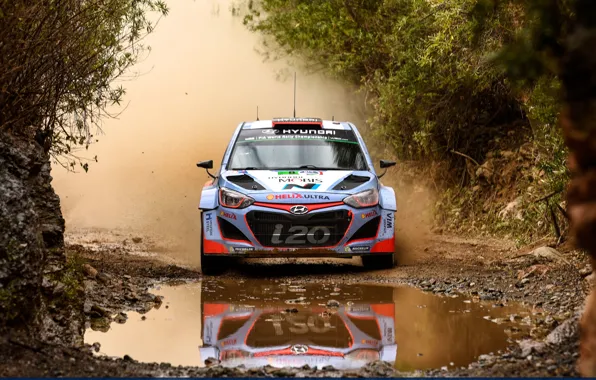 Картинка Вода, Отражение, Пыль, Hyundai, WRC, Rally, i20, Брод