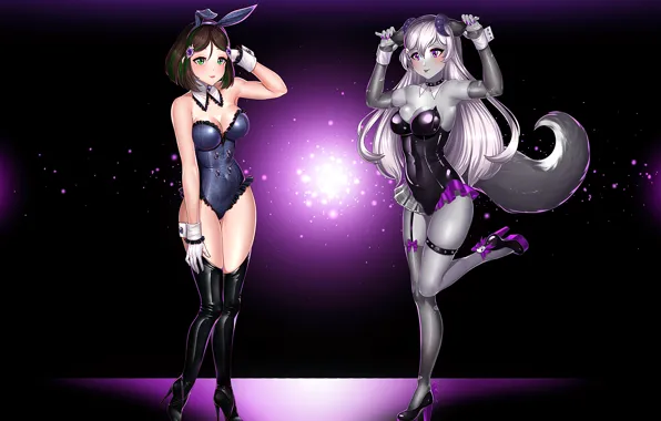 Sexy, cleavage, thighhighs, horns, green eyes, long hair, girls, brown hair