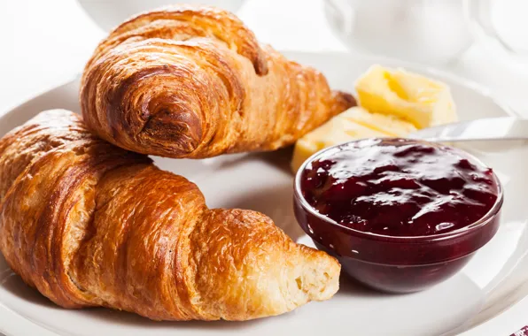Картинка завтрак, выпечка, джем, berries, croissant, breakfast, круассан, jam