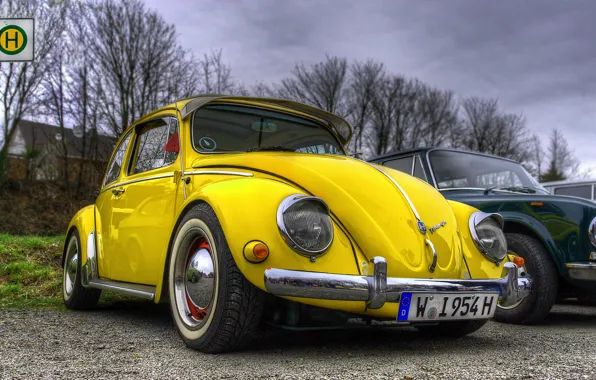 Картинка жук, volkswagen, hdr, vintage, yellow, beetle, car. vw