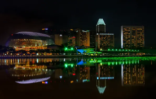 Картинка ночь, огни, Сингапур
