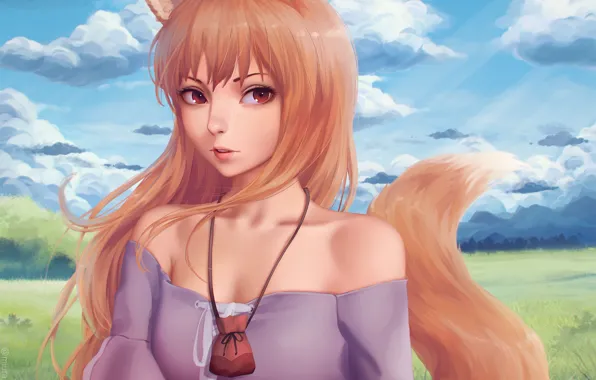 Девушка, волчица, ушки, хвостик, мешочек, волчица и пряности, Holo, Spice And Wolf
