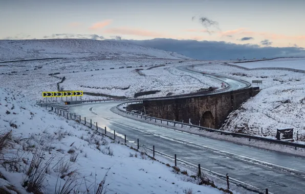 Картинка зима, дорога, мост