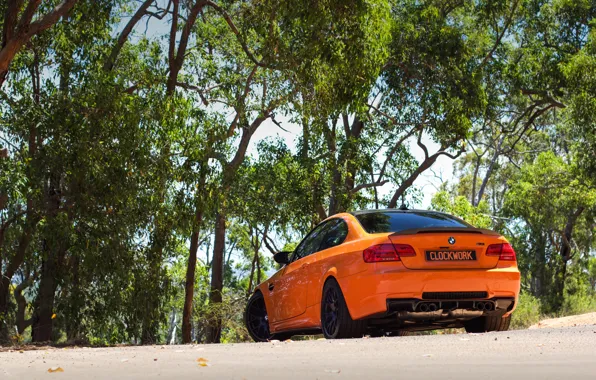 Оранжевый, BMW, БМВ, вид сзади, orange, e92, m3
