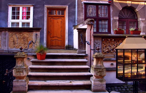 House, door, stairs