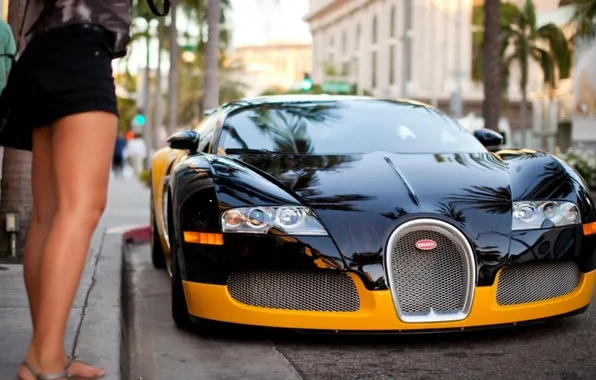 Картинка улица, Bugatti, Veyron, ножки, передняя часть