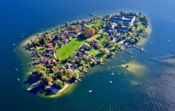 Картинка озеро, остров, Германия, Бавария, Кимзе, Frauenchiemsee