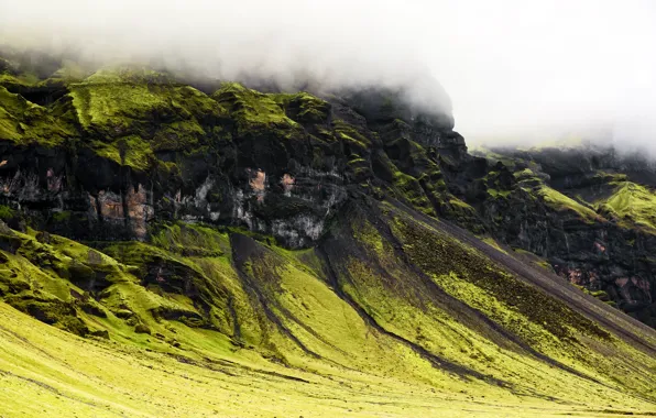 Облака, горы, природа, South of Iceland