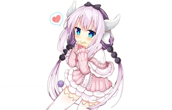 Арт, девочка, белый фон, анима, Kobayashi San Chi no Maid Dragon