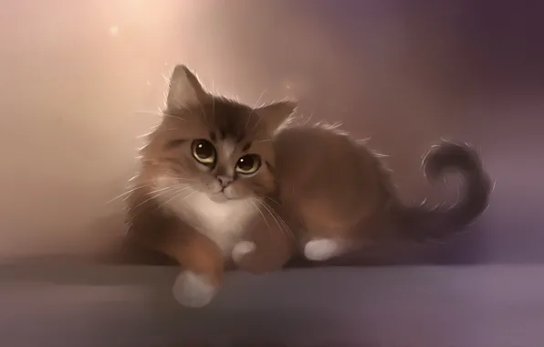 Картинка кошка, кот, усы, взгляд, котенок, рисунок, лапы, художник