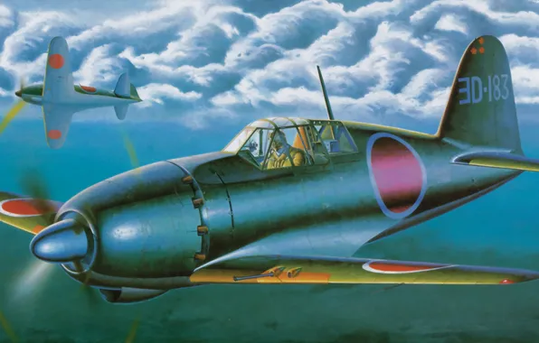 Картинка war, art, painting, ww2, japanese fighter, Mitsubishi J2M Raiden (Jack)