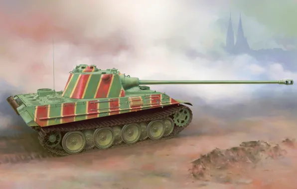 War, art, painting, tank, ww2, Panther tank