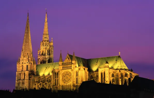 Подсветка, собор, красивый, Chartres Cathedral
