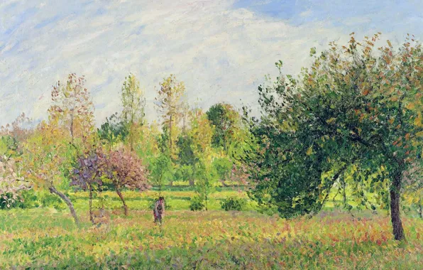 Пейзаж, картина, Камиль Писсарро, Луг в Эраньи. Лето. Солнце. День