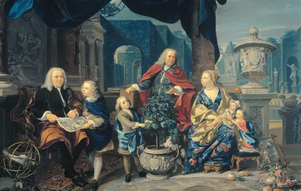 Масло, картина, Портрет, Николас Верколье, Nicolaas Verkolje, David van Mollem и Jacob Sydervelt с семьёй, …
