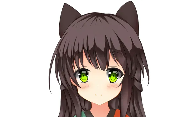 Girl, green eyes, neko, blush, anime, cat, pretty, asian