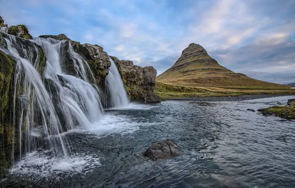 Картинка горы, водопад, Исландия