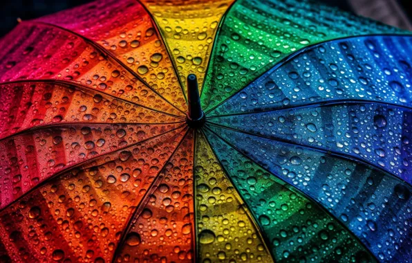 Радужный, generated by artificial intelligence, фон, зонт, umbrella, дождь, drops, vibrant