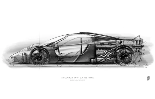 Картинка купе, схема, вентилятор, V12, GMA, T.50, Gordon Murray Automotive, Type 50