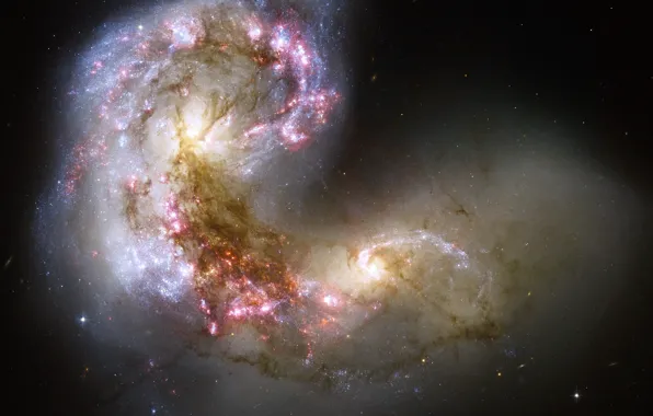 Звезды, Ворон, столкновение, созвездие, галактики, NGC 4038, NGC 4039, Антенн