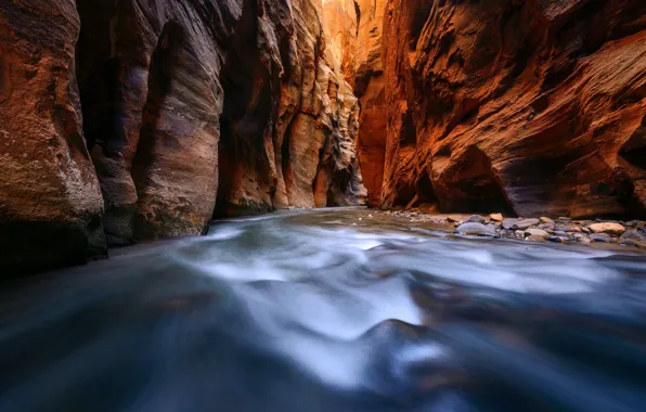 Природа, река, скалы, поток, каньон