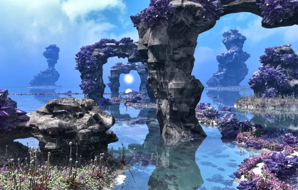 Вода, камни, растительность, Alien Landscape
