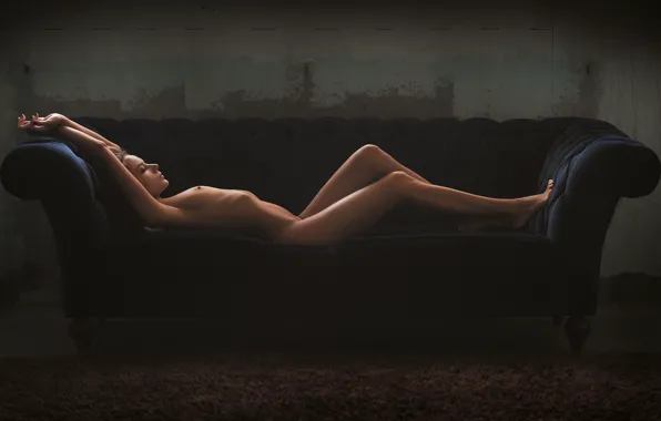 Попка, грудь, диван, модель, Katya Clover