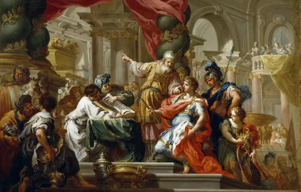 Картинка картина, история, мифология, Себастьяно Конча, Александр Великий в Иерусалимском Храме