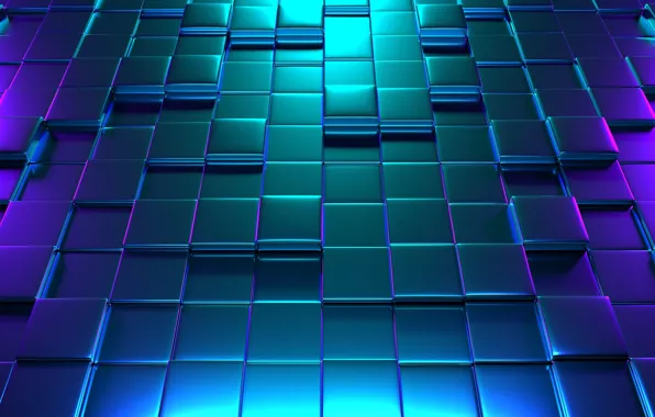 Кубики, неоновый свет, cubes pattern, neon lighting, блестящая поверхность