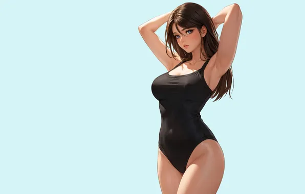 Girl, hot, sexy, black, brown hair, boobs, sexy girl, anime