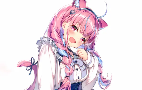 Girl, pink hair, long hair, animal ears, anime, beautiful, twintails, pretty