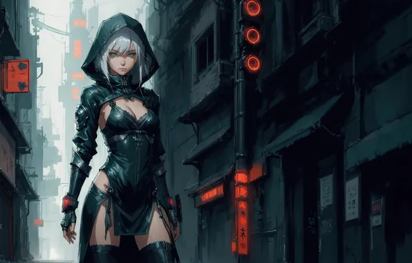Girl, fantasy, android, anime, art, cyberpunk, painting, fantasy art
