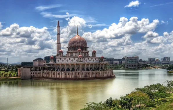 Пейзаж, река, Город, мечеть, Kuala Lumpur