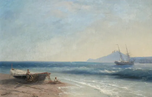 Лодка, корабль, картина, 1893, Иван Айвазовский, Морская Сцена