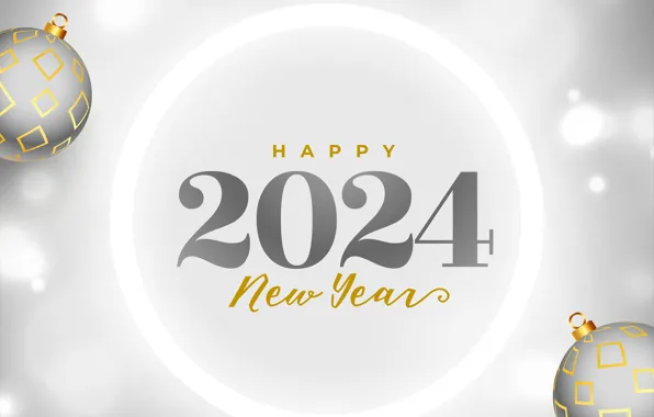 Цифры, Новый год, светлый фон, дата, 2024, Новый 2024 год